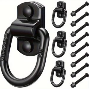 Heavy-duty black D-ring tie-down anchors with mounting hardware