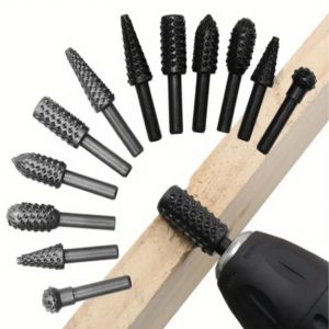 5-piece 1/4-inch Wood Rasp Burr Carving Drill Bit Set for Grinding and Shaping