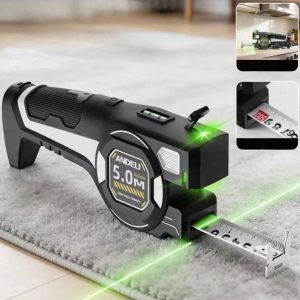 Laser Alignment Tape Measure with Green Laser Lines, Auto-Lock, Bubble Level, and USB-C Charging Design